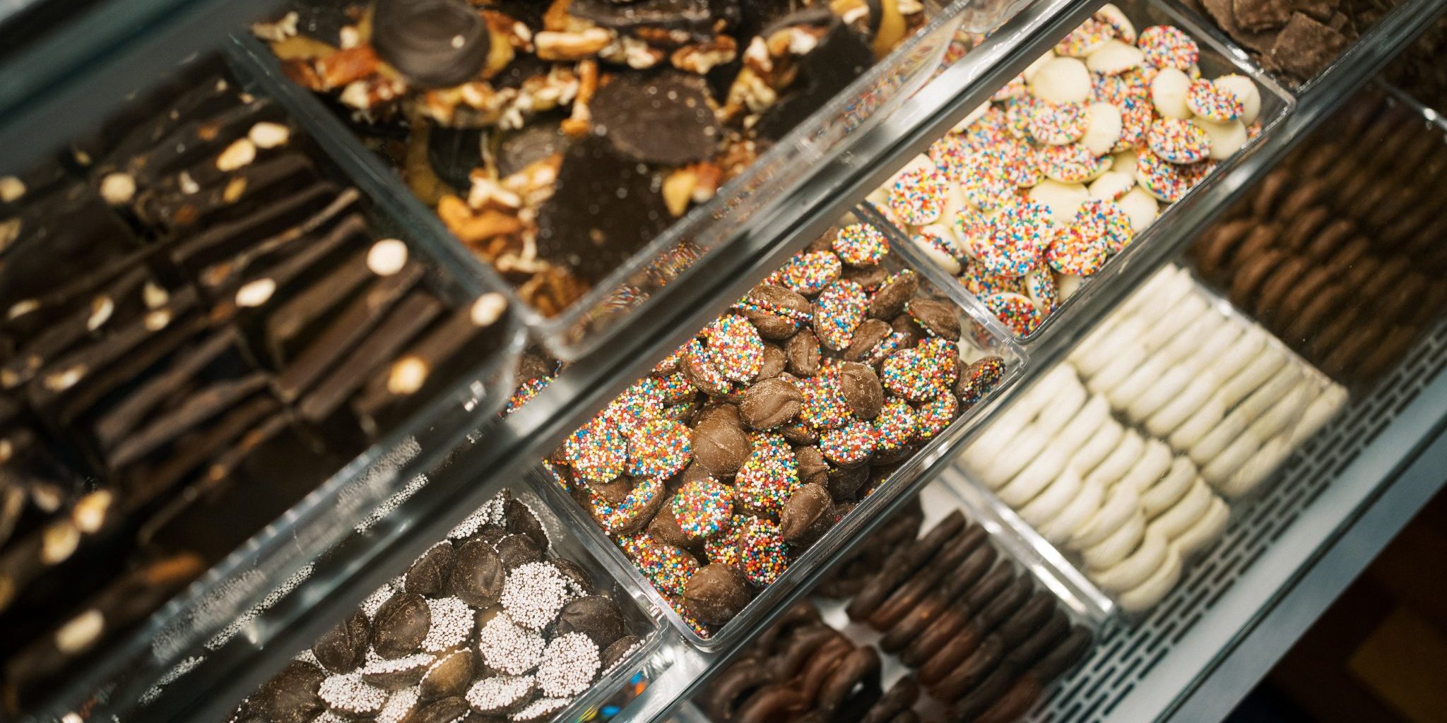 Picture of chocolate cookies and chocolate pretzels sold at South Beach Sweets on Jenkinson's Boardwalk