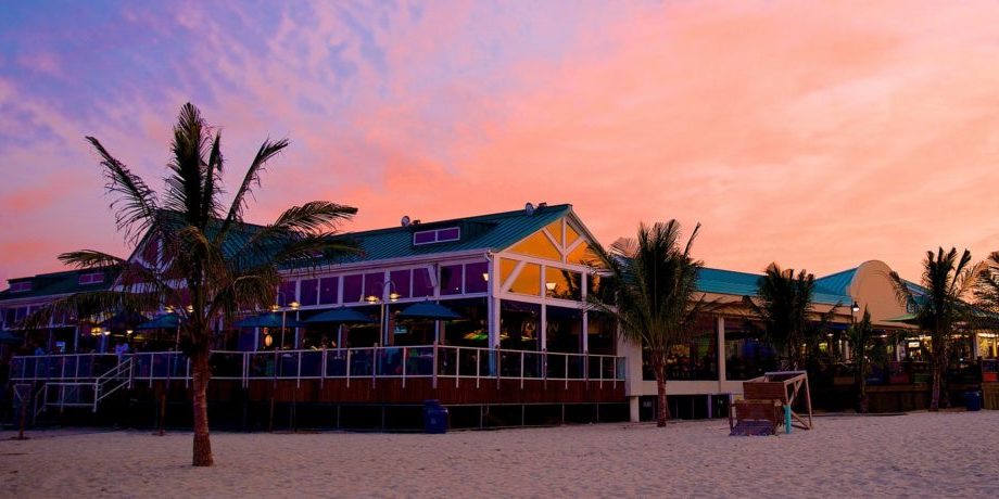 Outside view of Jenk's Pavilion during a beautiful sunset.