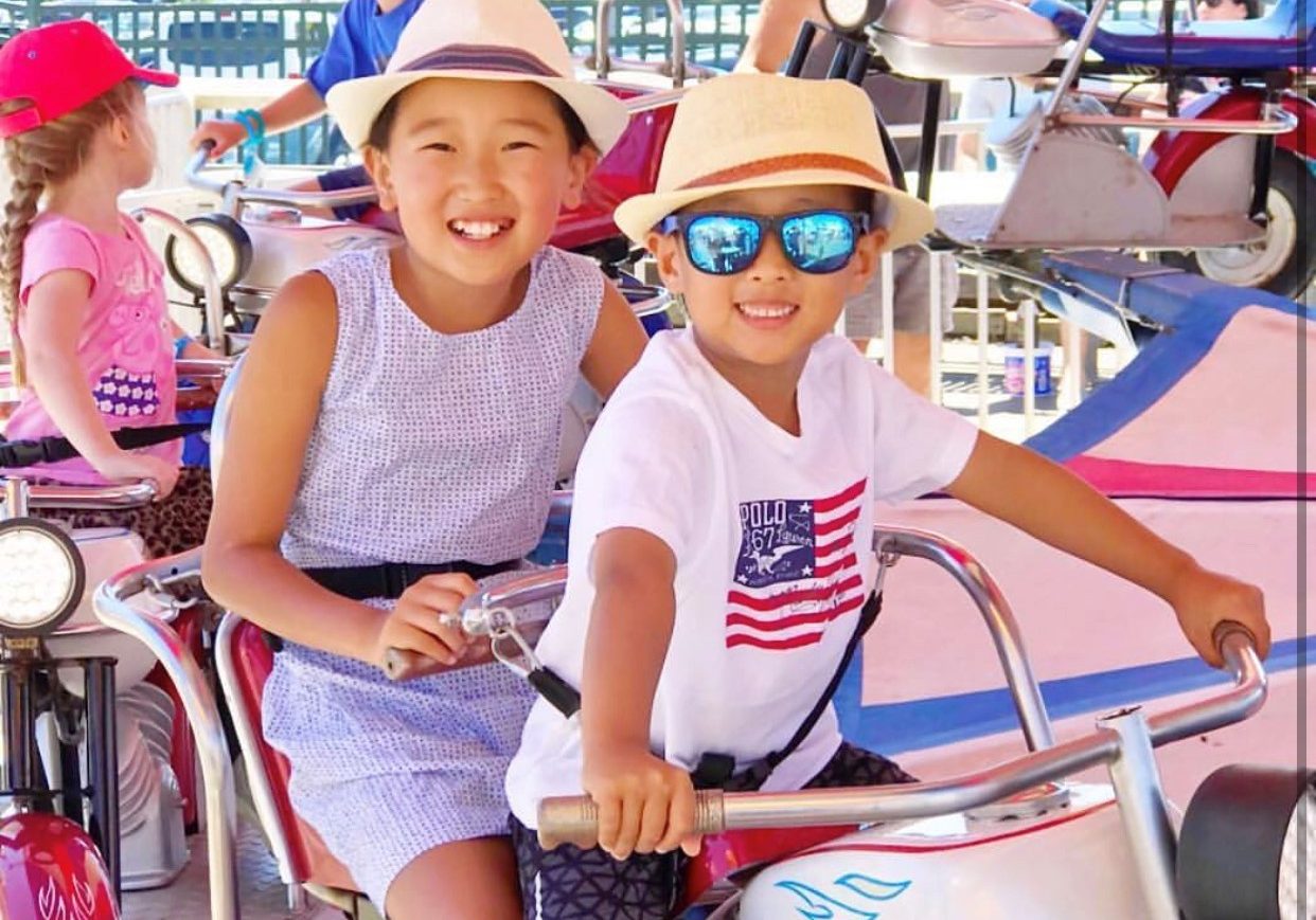 Jenkinson's Boardwalk Motorcycles Ride. A close up of two children riding on the motorcycles!